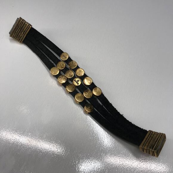 VTG Barse Black Leather Semi Precious Stone Accent Multi Strand Cuff Bracelet - Picture 14 of 14